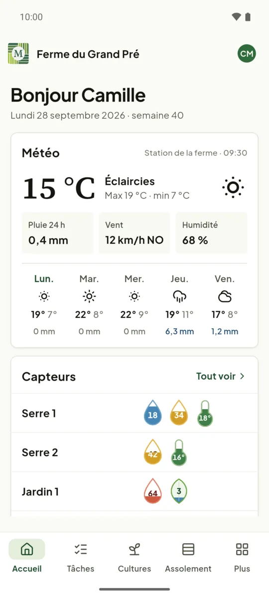 Un accueil avec la météo du jour
