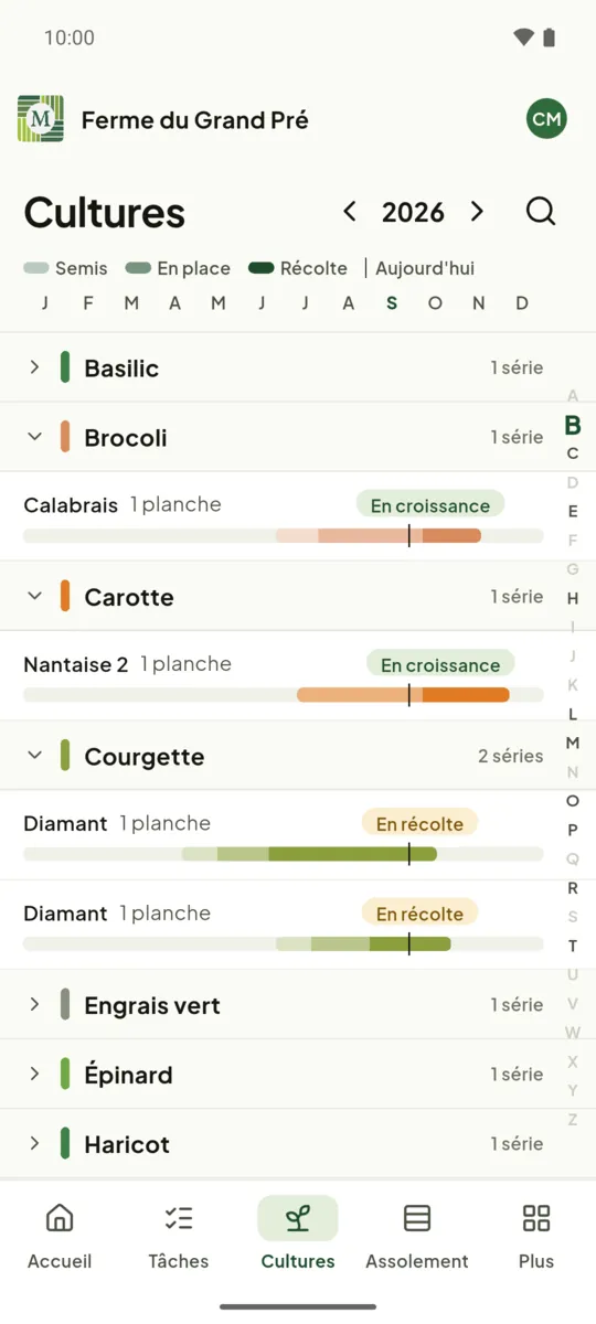 Toutes vos cultures sur l'année